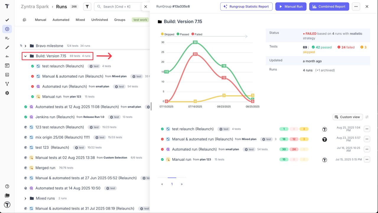 Testomat.io - Test Runs in a created RunGroup